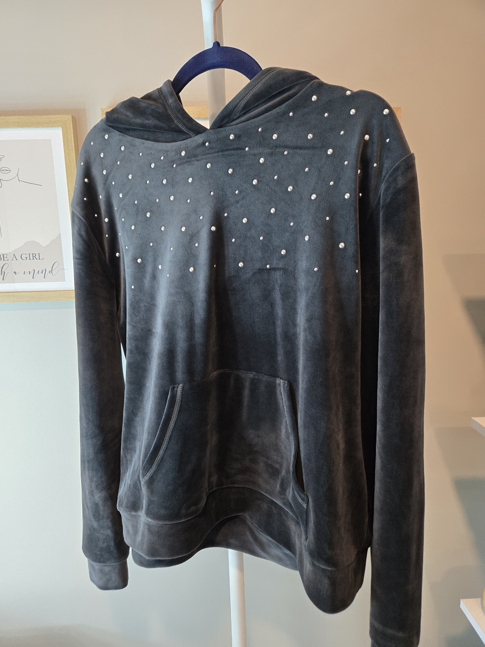 Juicy Couture Charcoal Velour Hoodie with Silver Studs